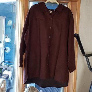 Joan Rivers Long Sleeve Faux Suede Boyfriend Shirt,  Brown,  3X